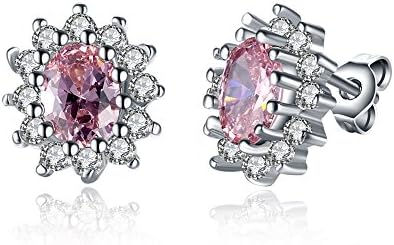 YEAHJOY Bling Jewellery Women's Silver Plated Flower Shape Multi-colour Round Crystals Stud Earrings (Pink)