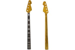 WUQIMUSC Repuesto de mástil para bajo, escala de 34 pulgadas, 20 trastes, arce con diapasón de palisandro con encuadernación, se adapta al estilo P Bass (tuerca de 42 mm), incrustaciones de bloque