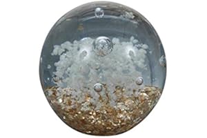 PFRONTEN Traumkugel (229) - Briefbeschwerer mittel ca. 7cm : Motiv weiße Blume über goldenen Grund - Handarbeit