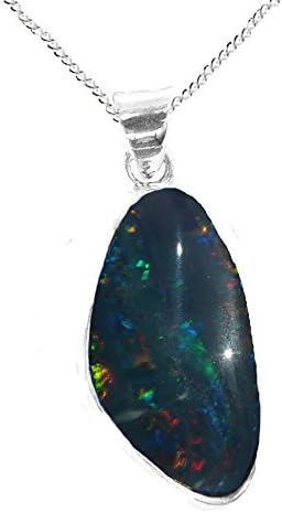 925 Sterling Silver Australian Opal Green Blue Triplet Medium Tear Drop Pendant with a Curb Chain - October Birthstone