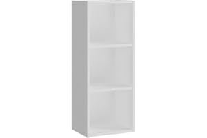 Panana Wooden Cube Bookcase - 2/3/4/5/6 Tier Display Unit Tall Narrow Bookshelf for Office, Living Room, Bedroom Furniture (White, 3-Tier)