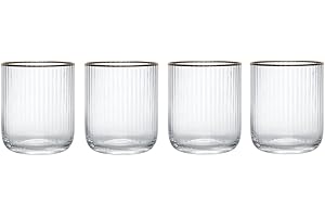Mikasa Sorrento Vasos de Cristal con Borde Dorado y Forma Ancha, 380ml, Juego de 4 Vasos Finos Transparentes Sin Plomo, Diseño Elegante para Celebraciones