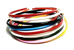 ANNA CREATIONS Set Of 12 Plastic Hair Bands for Girls & women (NARROW, MULTI COLOUR)
