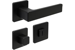 FELGNER Drückergarnitur Bormio für Bad und WC | hochwertige moderne Türblende Türklinken Türdrücker Garnitur Türgriff Türbeschlag Rosette für Innentüren Zimmertüren | Schwarz matt