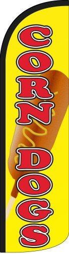 Corn Dogs Windless Stay-Open Swooper Feather Flag Banner Kit: 16' Heavy Duty Pole Set, Powder Coated Safety Orange Metal Stake by Bayfield Trading Post