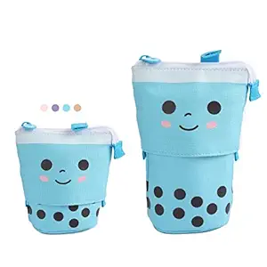 FineMoe Standing Pencil Cases - Pop Up Pencil Pouch Box for School Students - Pen Holder Stationery Pouch Makeup Cosmetic Bag Organizer - Pencil Pouches for Girls Boys Women Teens (Blue)