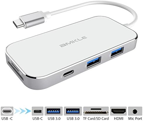 USB C Hub,8-in-1 Multiport Hub Adapter,USB-C 3.1 to Type C Charging Port,4K HDMI Output,SD/TF Card Reader,3.5mm Audio Jack,2XUSB A 3.0 Ports,Macbook Dongle for MacBook Pro &amp; More Type-C Devices (silver)
