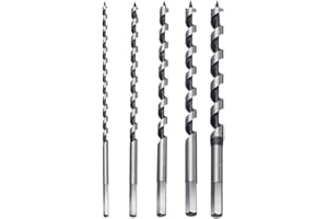 VERGILSON Auger Bit, Extra Long Wood Drill Bit Hex Drill Bits Set 6mm/8mm/10mm/12mm/14mm *230mm in Spiral Stainless Steel for Wood, Block Brick Tile and Plastic (5PCS)