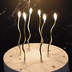 Partysanthe Twisty Gold Long Stick Candle Metallic Cake Cupcake Candles Cake Candles for Birthday, Wedding Party and Cake Decoration Pack of 6