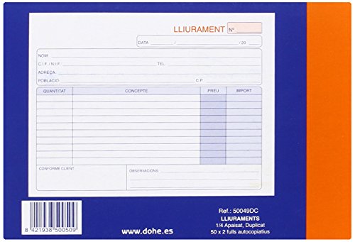 Dohe 50049DC - Talonario de entregas cuarto apaisado catal n duplicado