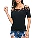 Produktbild Damen Bluse Yesmile Frauen Kaltes Schulter Sweatshirt mit langen Ärmeln Pullover Tops Schulterfrei Bluse Shirt Damen Cold Shoulder Locker Träger Top Oberteil Off Shoulder mit Spitze Bluse Sommer Langarm Shirt (Schwarz, M)