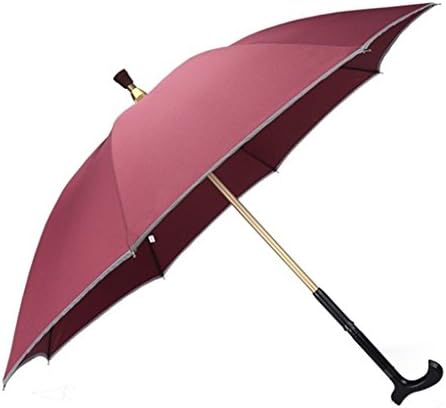Automatic Open Long-handled Umbrella Windproof Sun Protection Outdoor Strong Reflective Strip Durable Umbrellas Self Defense Skid Climbing Creative Walking Stick Umbrella ( Color : Red wine )