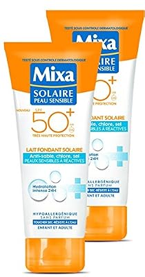 MIXA Lait Solaire Protection pour Peaux Sensibles à Réactives SPF50+ 200 ml - Lot de 2