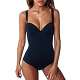 SUCES Bodysuit Badeanzug Damen schwarz bademode Frauen Tankini Damenmode Sexy Pure Color Push Up Gepolsterter BH Strand Bikini Einteilige Badebekleidung Damen sexy Swimjupmsuit Kostüme