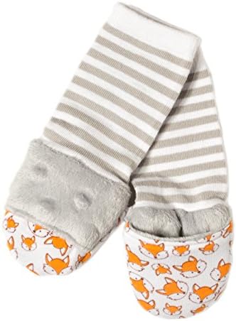 Handsocks Plushy Stay On Strap-Free No-Scratch & Warmth Mittens (Small (0-6 Months), Felix(Grey/Foxes))