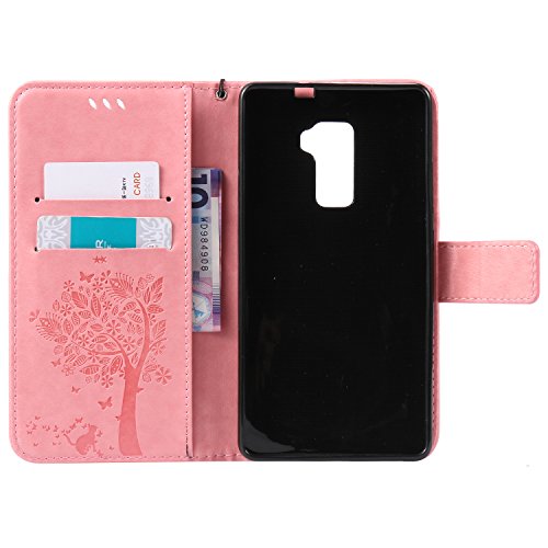Huawei Mate S Hülle Rosa im Retro Wallet Design,Cozy Hut Huawei Mate S Hülle Leadertasche Premium Lederhülle Flip Case im Bookstyle Folio Cover Kartenfächer Magnetverschluss und Standfunktion Leder Schale Etui für Huawei Mate S (5,5 Zoll) Handytasche Schutzhülle Katzen und Bäume Muster – rosa - 3