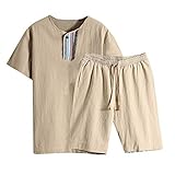 AHAYAKU Summer Fashion Herren Baumwolle und Leinen Kurzarm Shorts Set Anzug Trainingsanzug