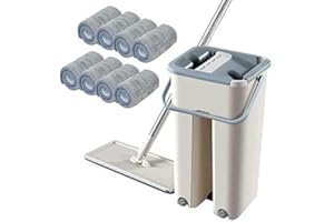 FUROMG Mopa de Suelo con Mango telescópico de 360 °, Juego de 10 paños de Microfibra para Limpieza de Suelos