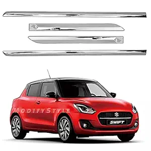 ModifyStyle Side Beading/Side Cladding/Door Garnish/Door Protector Chrome Suitable for Maruti Swift (2018 to 2021) Type 4 (Set of 4pcs)