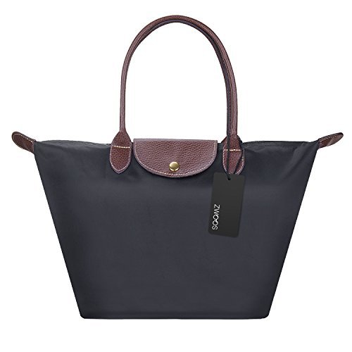 Cartera de Mano para Mujer  ZWOOS Bolsa Plegable Para la Compra Bolso de Asas de Nailon para Mujer (M, Negro)