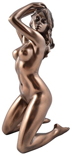 Weiblicher Akt Harmonie Frau kniet Arme am Kopf bronziert Figur Skulptur