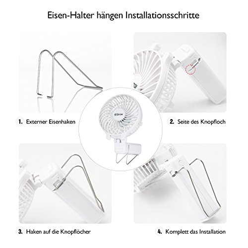iEGrow USB Ventilator Leise Mini Handventilator Ventilatoren Lüfter mit Batterie Weiß - 6