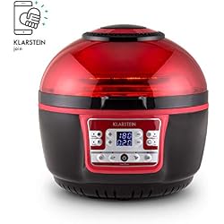 Klarstein VitAir Turbo - Friteuse à air chaud, Sans huile, Capacité de cuisson de 9L, Chauffage infrarouge halogène, 1400W, 50-230 ° C, Minuterie, Ecran LCD, Rouge