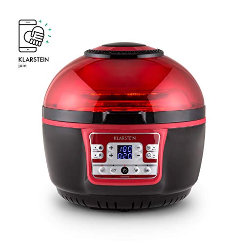 Klarstein VitAir Turbo - Friteuse à air chaud, Sans huile, Capacité de cuisson de 9L, Chauffage infrarouge halogène, 1400W, 50-230 ° C, Minuterie, Ecran LCD, Rouge