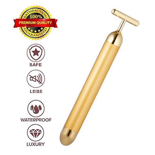 2 en 1 barra de belleza 24 K dorado Pulse Facial Masajeador facial, rodillo 3D eléctrico Sonic Energía y forma de T brazo ojo nariz cabeza masajeador instantáneo Face Lift, piel Tightening