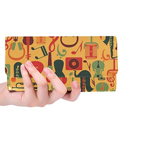 Preisvergleich Produktbild Einzigartige Bunte Weinlese-Musik-Frauen-dreifachgefaltete Mappen-Lange Geldbeutel-Kreditkarte-Halter-Fall-Ha...