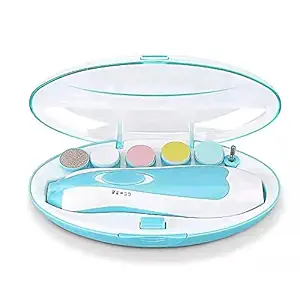 Mama panda Baby Nail Trimmer Filer for New Born Electric with 6 Grinding Heads Safe for Kids Manicure Kit Nail Clippers Painless Safe Effective (Baby Blue)