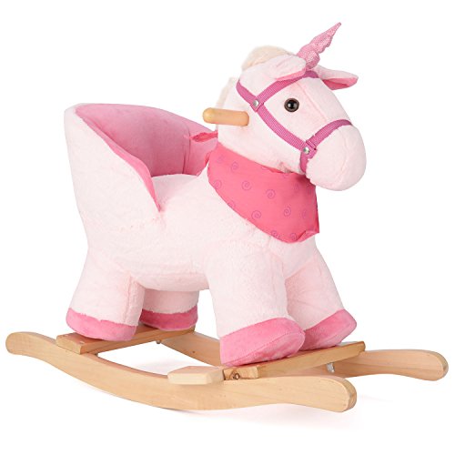 Pink Unicorn Rocking Horse Plush Animal Rocker With Seat