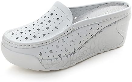 HAIZHEN House Slippers 5.8cm Female summer fashion slippers Summer shoes Outside wear Thick bottom Leisure Hollow sandals (White / Blue) for Women and Men ( Color : White , Size : EU37/UK4-4.5/CN37 )