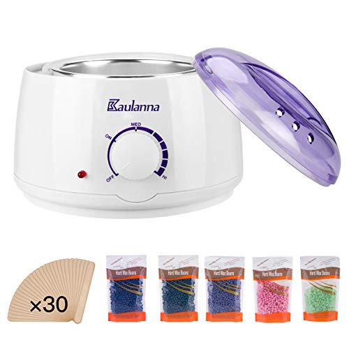 SHS Calentador de cera para herramientas eléctricas de depilación con 5 paquetes de cuentas de cera adecuadas para la depilación de la cara de los brazos y los pies sin dolor (blanco)