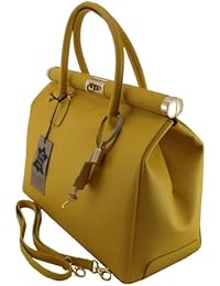 Chicca Tutto Moda Borsa a mano Bauletto da Donna Elegante con Manici e Tracolla in Vera pelle Made in Italy 35x28x16cm