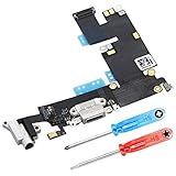 MMOBIEL Dock Connector für iPhone 6 Plus (Schwarz/Space Grey) USB Ladebuchse Flexkabel Ladeport Mikrofon Homebutton Lautsprecher und Audio Jack Kopfhörer Anschluss bereits vormontiert mit selbstklebender Unterseite inkl 2 x Schraubenzieher für einfachere Installation