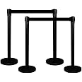 Set of 4 Black Queue Barrier with 2 Meter Retractable Belt | Crowd Control Barrier with Power Coated Iron Finish | Durable Stanchion Safety Barrier | Belt Barrier for Queue Management for Business