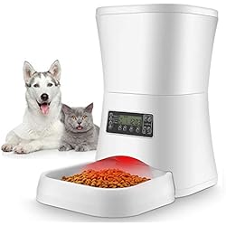 Sailnovo Distributeur Automatique de Nourriture Distributeur de Croquettes Gamelle Enregistrement 4 Repas pour Chats et Chiens (Moyen, Petit) (Distributeur/ 7L, Blanc)