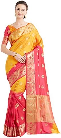 2018 Spring/Summer Women's Banarsi Art Silk Saree(Two Tone), Latest Design, For Wedding, Engagment, Cocktail, Trendy, Latest, Conventional (Shaded Pink Mustard)