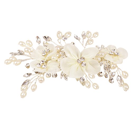 MagiDeal Kristall Haarclips - Perlen Haarklammer - Blumen Haarspangen - Braut Kopfstück - Hochzeit Haarschmuck