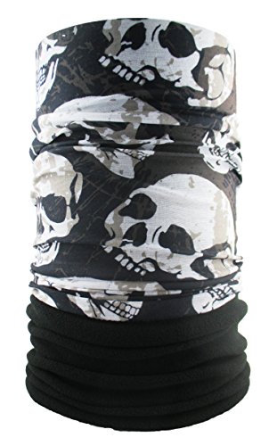 HeadLOOP Polar Écharpe tube multifonction ultra longue - Polaire noire avec motif têtes de mort + Snood en microfibres