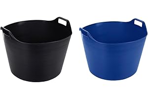 M1SS (Set of 2) 75L Litre Black And Blue Robust Versatile Multipurpose Extra Large Flexi Tub Garden Home Flexible Plastic Storage Container Bucket Tub Trugs Horse Feeder Flex Tub- MADE IN UK