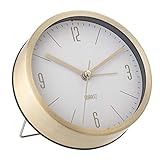 SoulSisters Living Hochwertige Tischuhr im Scandi Design mit weißem Ziffernblatt und goldenen Gehäuse, Ø11,5X Breite 4cm, Quarzuhr aus Aluminium, Batterietyp 1xAA