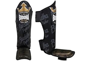 BUDDHA FIGHT WEAR - Protège-Tibias Muay Thai, MMA et Kick Boxing Modèle Epic - Fabriqué en Cuir Synthétique Dernière Génération - Coutures Plus résistantes et renforcées - Divers modèles