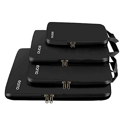 Eono by Amazon - Organiseurs de Bagage, Bagage Sac Compression pour Voyage Maquillqage Vêtement, Sac Organisateur Rangement de Valise, Compression Packing Cubes, Noir, 4 Set
