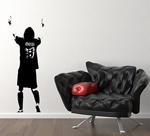 Lionel Messi Celebratng & shirt number -xl- Barcelona Football Player Wall Decal Sticker -- Made by ''STICKINGTOIT'' -- Great For Children's Bedroom / Nursery / Living Room - Picture Art ------ COLOURS AVAILABLE (If You require another colour please check the colour chart image and MESSAGE us straight away with your choice) (55 wide x 138 high, Black)