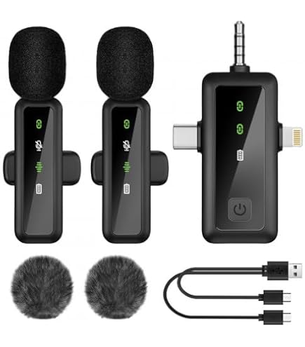 Microfono senza fili compatibile con iPhone, Micro bavero per cellulare con clip magnetica, cancellazione del rumore, lavalier registrazione video. (Microfono senza fili per fotocamera, iPhone