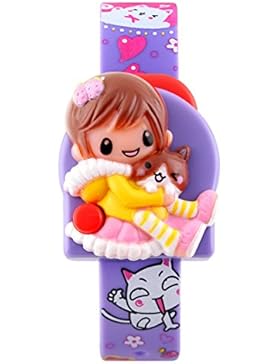 kühle Kinder nette digitale Quarzuhr lila Silikonband mit Cartoon teilbar Uhr der netten Mädchens