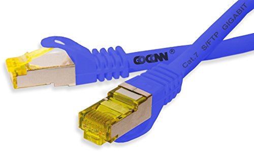 GoConn Patchkabel mit Cat7 Rohkabel 15cm blau S/FTP PiMF 500MHz 2xgeschirmt