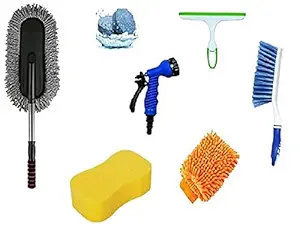 car Cleaning kit Combo car Accessories Cleaning(Microfiber Duster/7 in 1 Spray Gun/Hand gloves/sponge/wiper/2pcs Magic Tablet/Brush) -car Washing kit(7Pcs Combo)